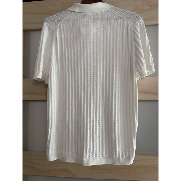 Theory Men’s Ivory Cable Knit Polo Shirt Short Sleeve 100% Cotton Size M NWT $18 - Picture 3 of 4